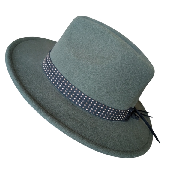 Time and Tru Accessories - Olive Green Fedora Hat w/Black & Silver Band
